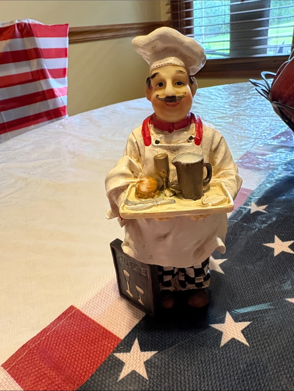 Chef Figurine Serving Tray Accent - White and Red